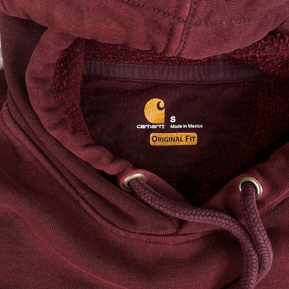 Carhartt Hoodie Sweatshirt Mens Small Maroon Burgundy Wine Pullover Sweater - Picture 5 of 9
